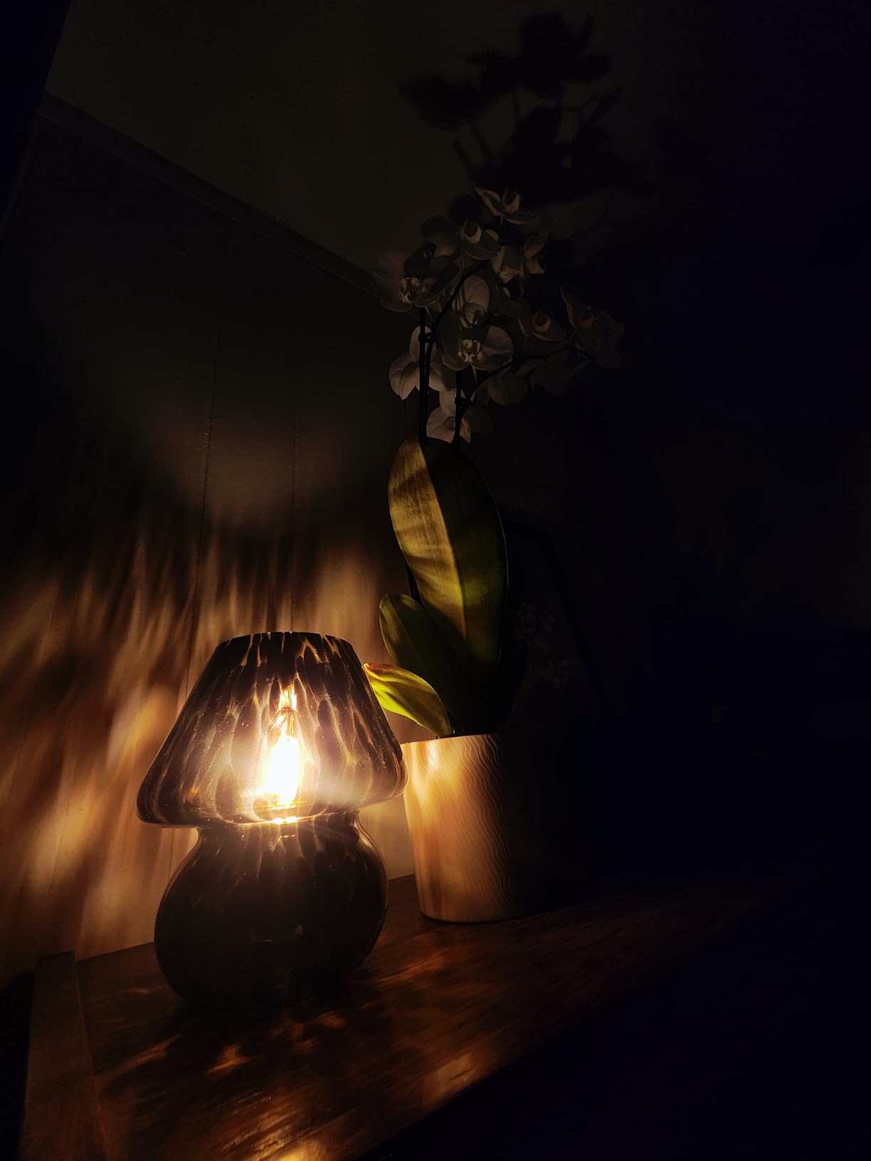 ONEWISH Mushroom Lamp Small Vintage Table Lamp for Bedroom Nightstand, Bedside Lamp Translucent Glass Stepless Dimmable, Murano Aesthetic Home Decor for Living Room Kitchen(Black) customer photo 2