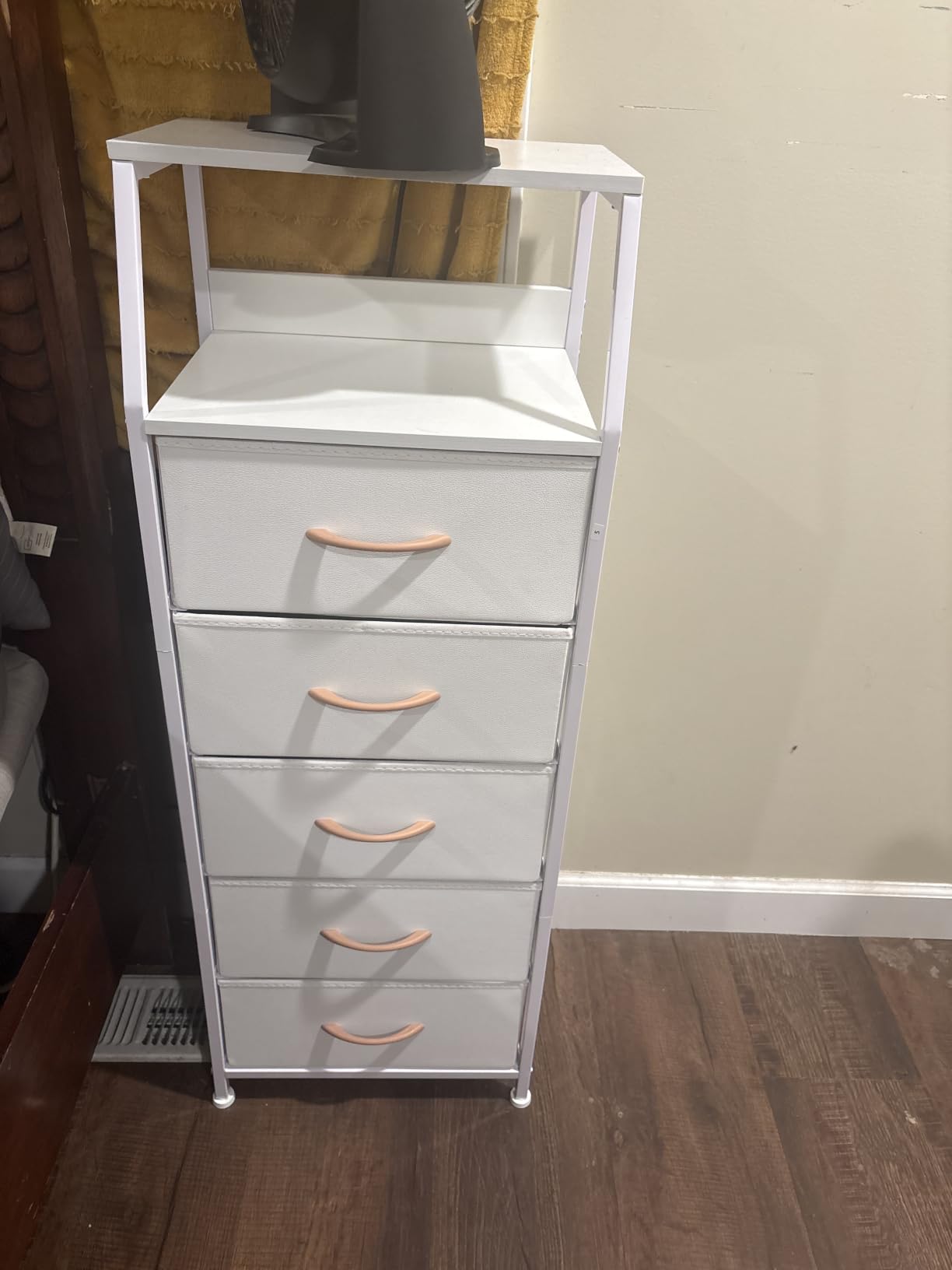 Furnulem Tall Nightstand with 4 Fabric Drawers, Small Dresser for Bedroom customer photo 2