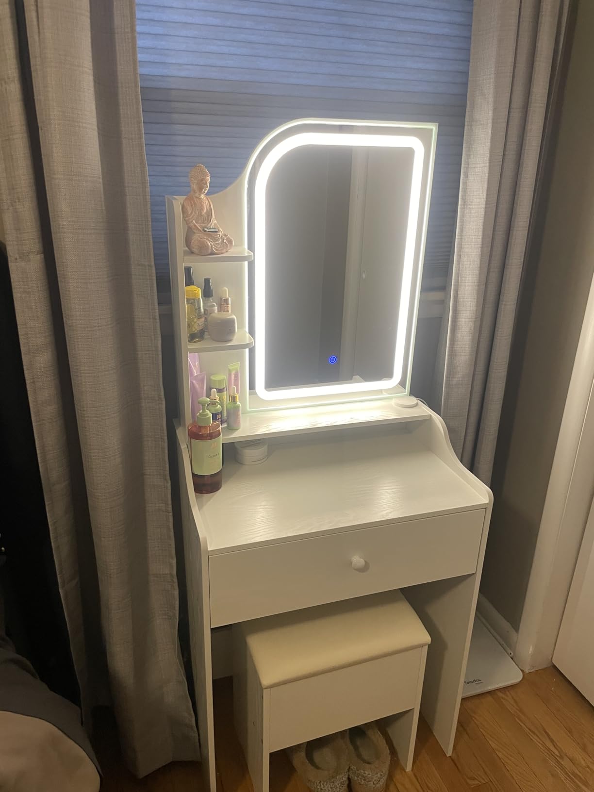 LIKIMIO Small Vanity Desk with Mirror Lights and Storage Stool customer photo 2