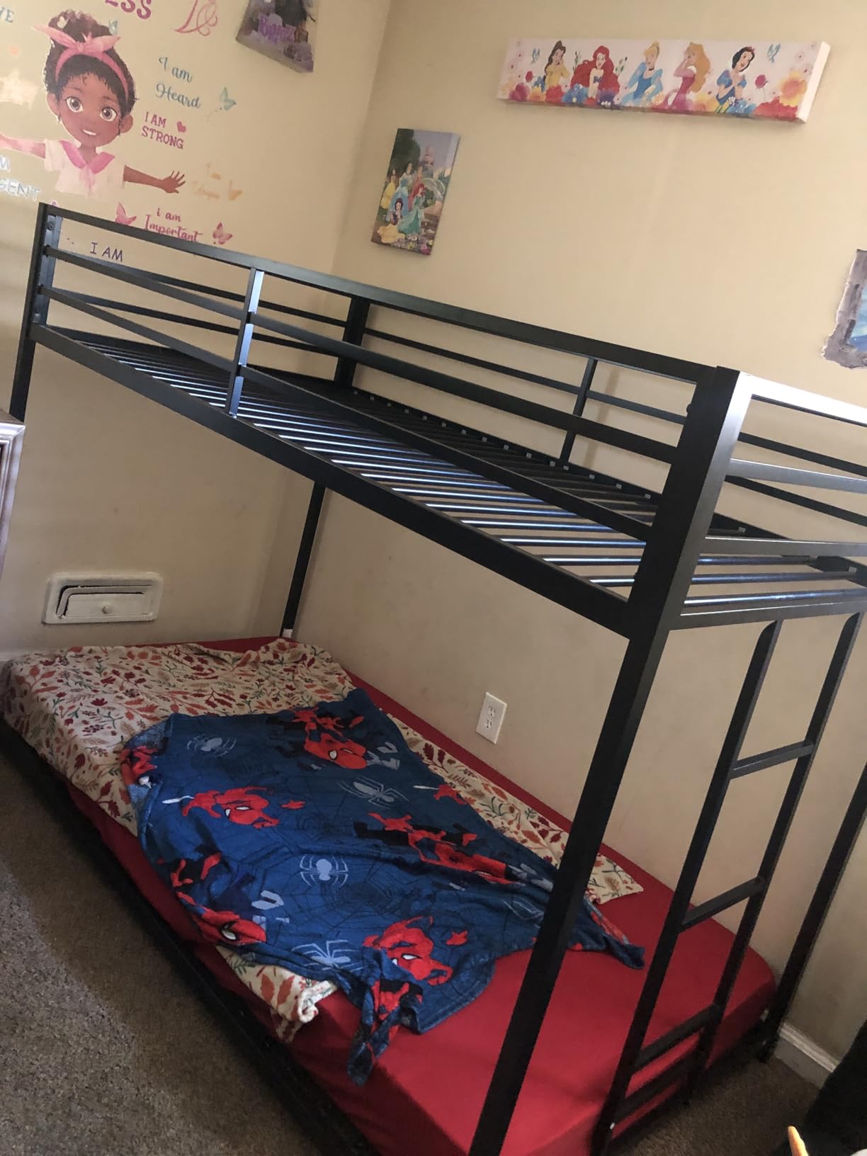 Zevemomo Twin Over Twin Bunk Bed, Metal Low Profile Bunkbeds with Full-Length Guardrail and Ladder, Space Saving, No Boxing Spring Needed, Black customer photo 2