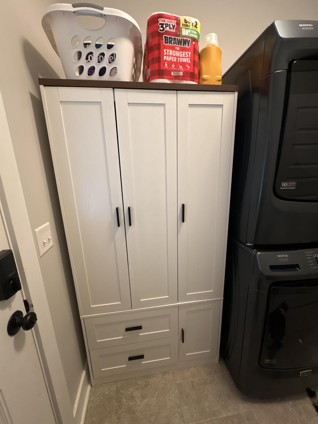 ANCTOR 3-Door Armoire Wardrobe Closet with 2 Drawers and Shelves, White customer photo 2