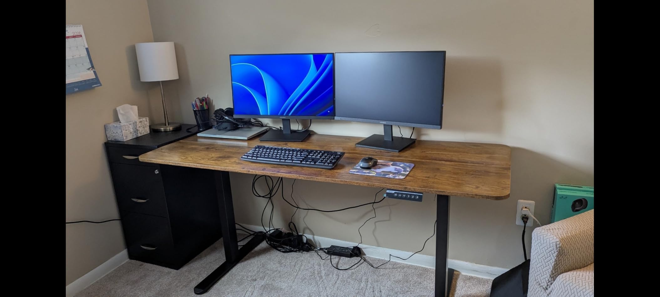 BIZUM Electric Standing Desk, 55x24 inches Height Adjustable Desk, Sit to Stand Desks Memory Gaming Computer Workstation for Home Office, Dark Walnut customer photo 1