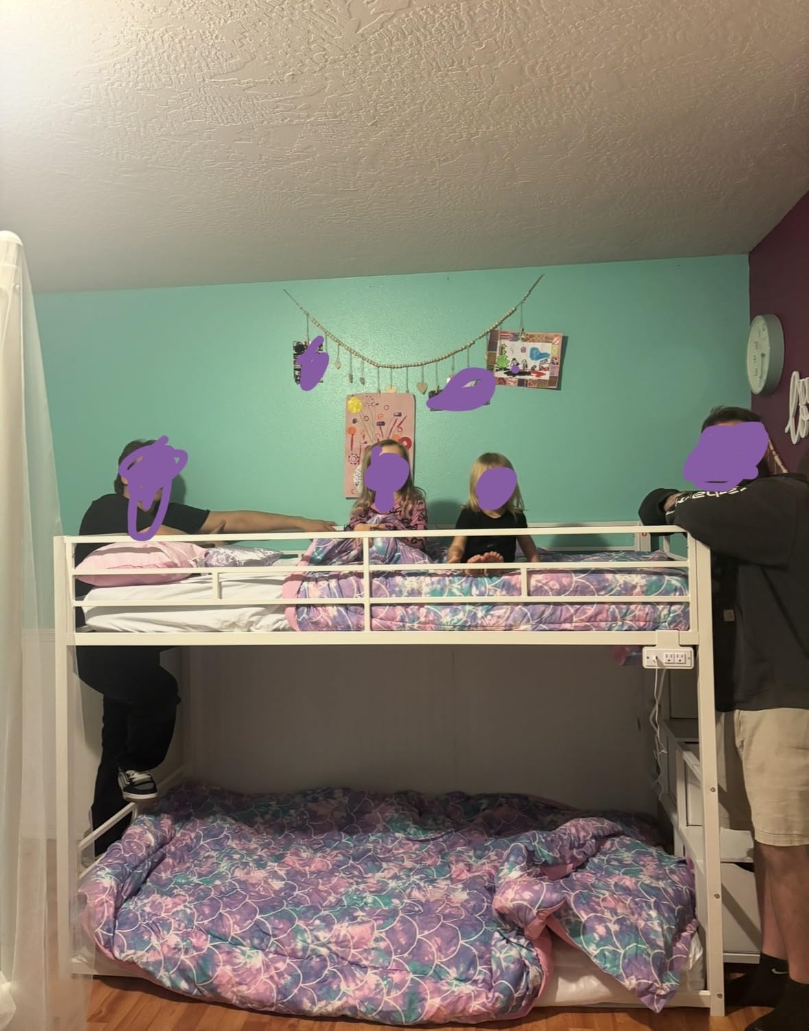 ADORNEVE Low Bunk Bed Twin Over Twin with Storage Stairs, White customer photo 2