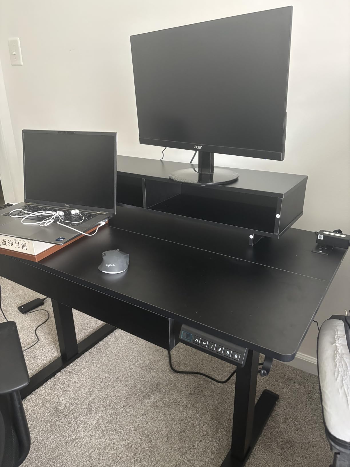 GTPLAYER Electric Standing Desk with Drawers, 55 x 24 Inch Height Adjustable Gaming Desk with Monitor Stand, Power Outlets & LED Lights, Home Office Sit Stand Up Desk with Memory Preset (White) customer photo 1