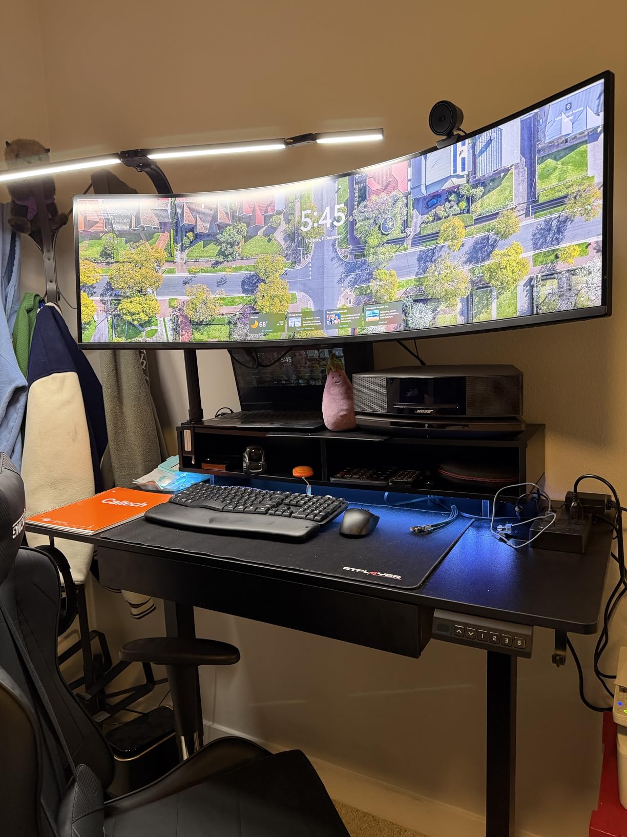 GTPLAYER Electric Standing Desk with Drawers, 55 x 24 Inch Height Adjustable Gaming Desk with Monitor Stand, Power Outlets & LED Lights, Home Office Sit Stand Up Desk with Memory Preset (White) customer photo 2