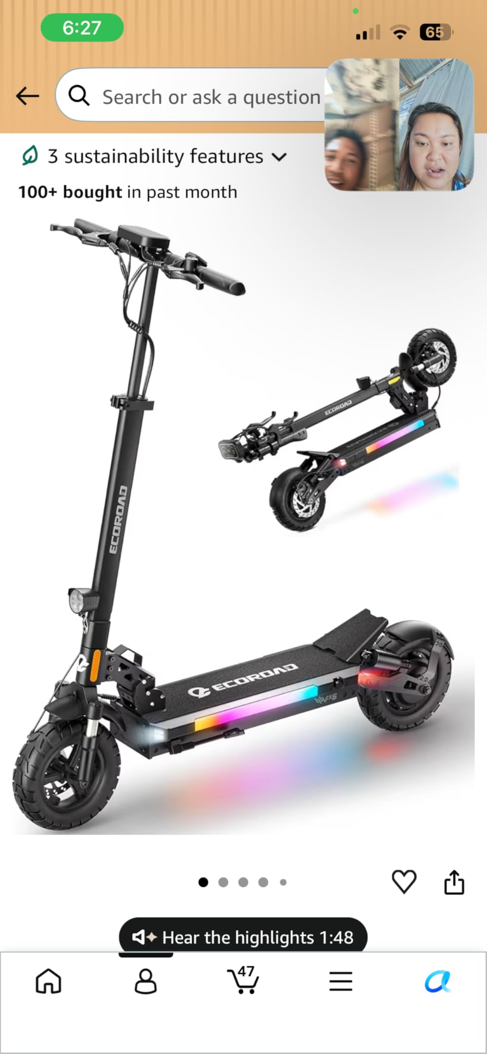 ECOROAD ES6 Electric Scooter Adults, 1000W Peak Motor Up to 31 MPH customer photo 2