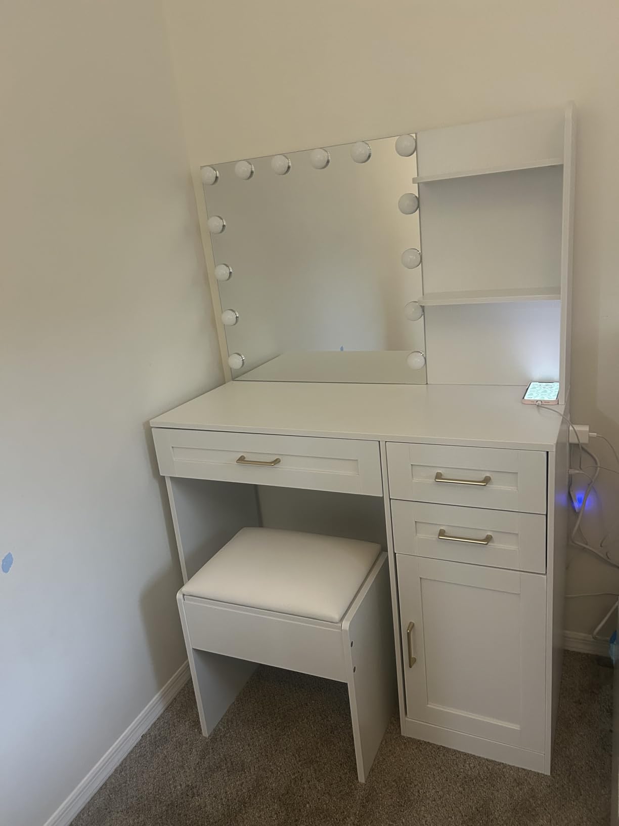 HUAHUU Vanity Desk with Mirror and Lights 3 Colors, 43.3