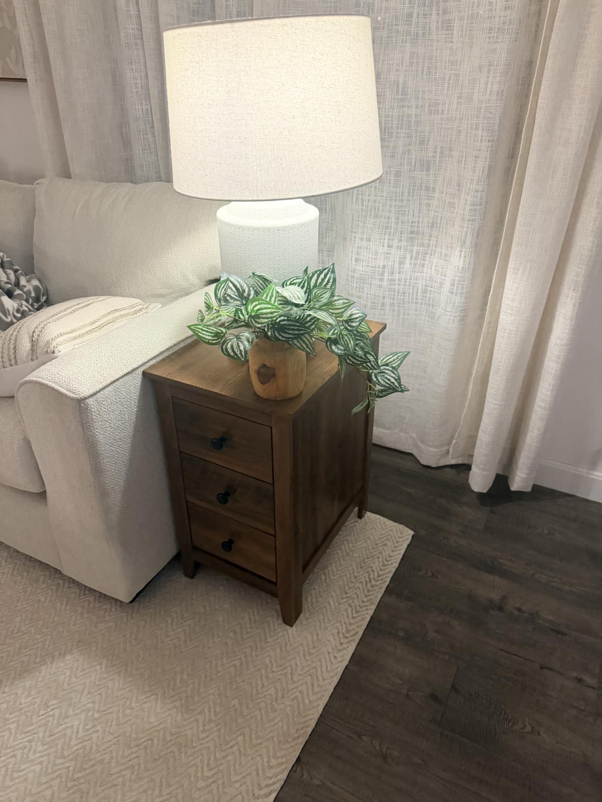 VASAGLE Side End Table with 3 Storage Drawers, Nightstand Farmhouse customer photo 2