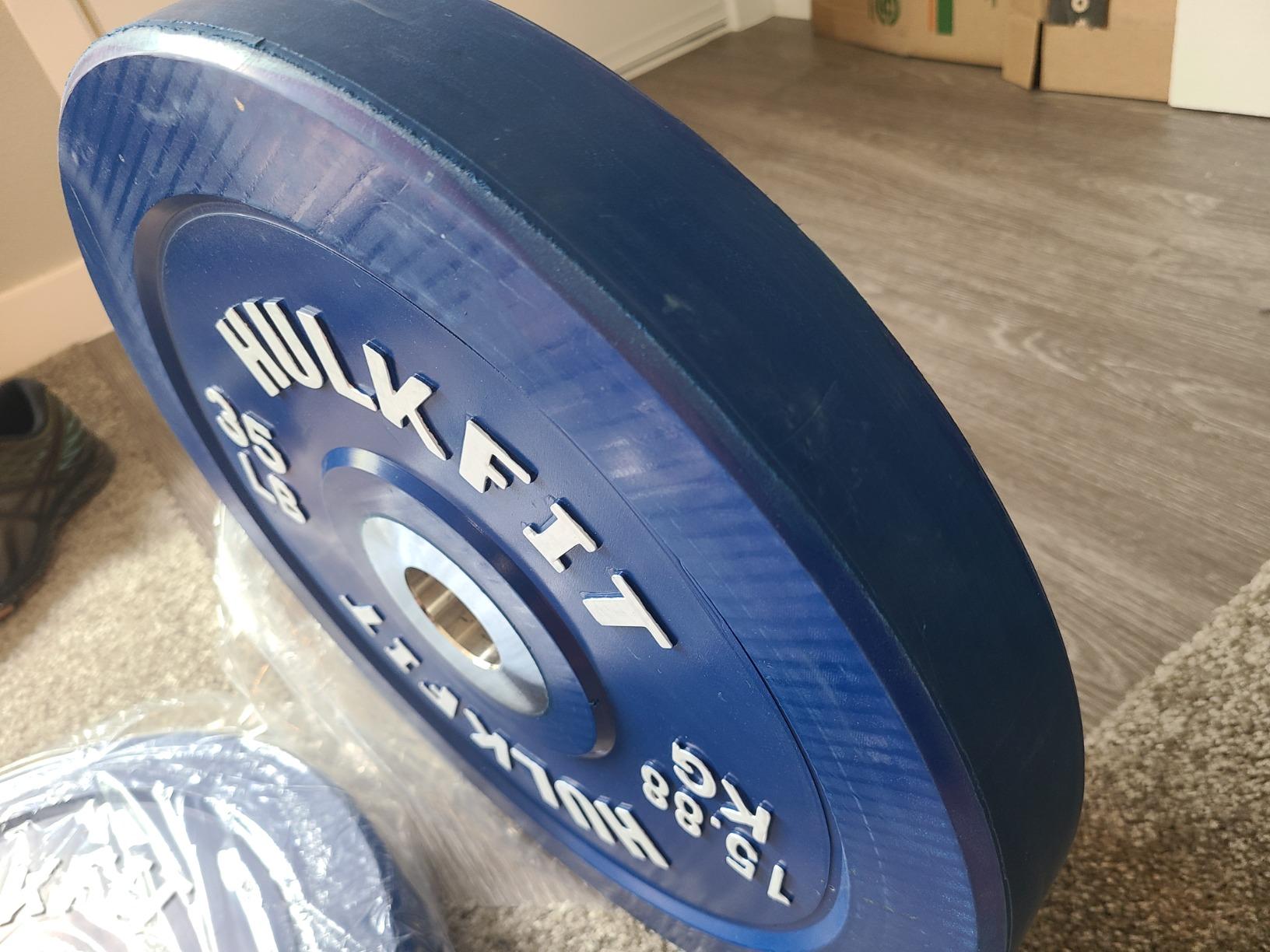 HULKFIT 2-Inch Olympic Rubber Weight Plates Sets, Bumper Plates Set with 7ft Bar, 100-390LB Set, Colored customer photo 1